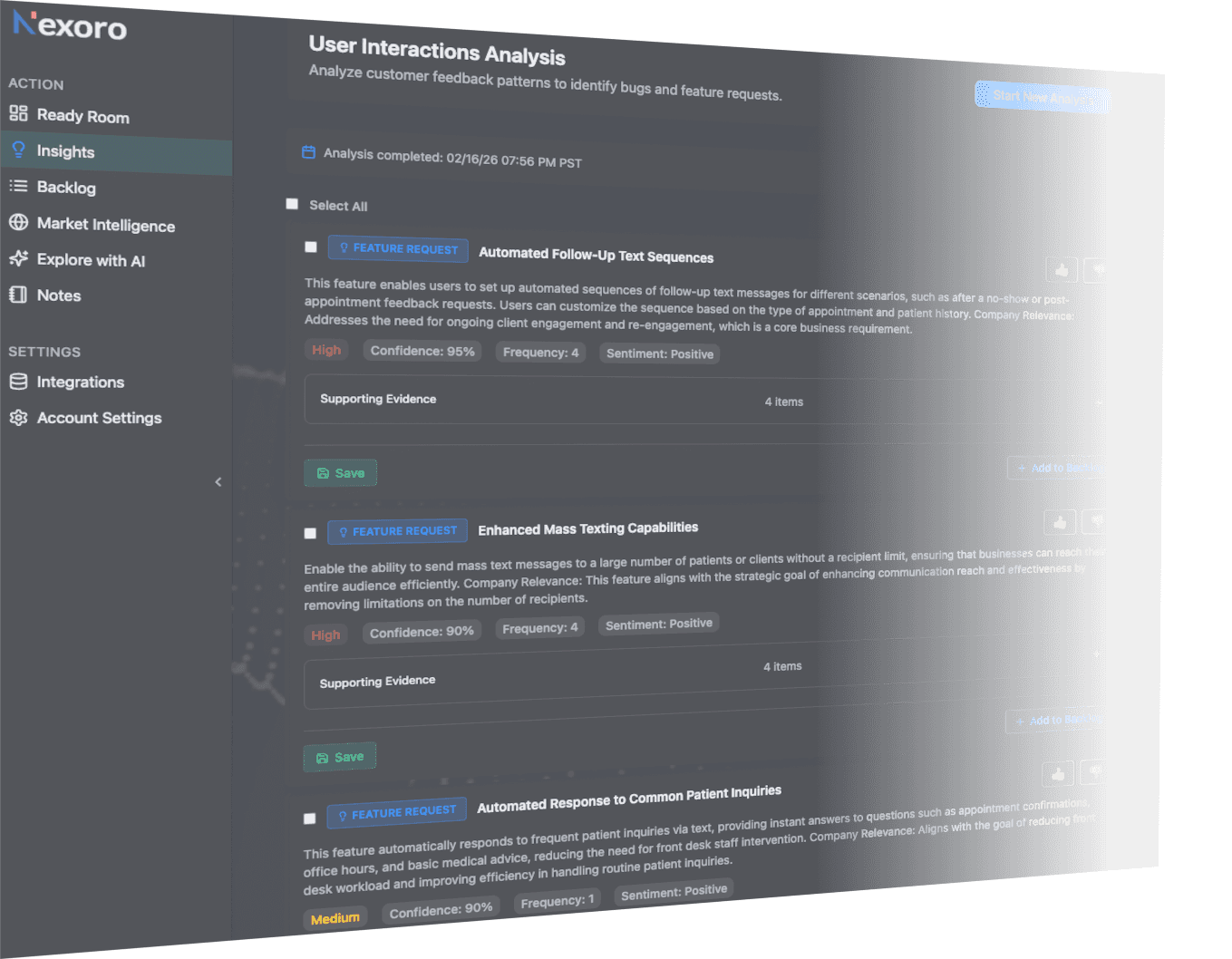 Nexoro User Interactions Analysis — AI-powered product signal analysis